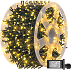 Dazzle Bright 164 FT 500 LED Christmas String Lights, Waterproof Green Wire String Lights with 8 Modes, Outdoor Christmas Decorations for Indoor Garden Party Yard Decor (Warm White)