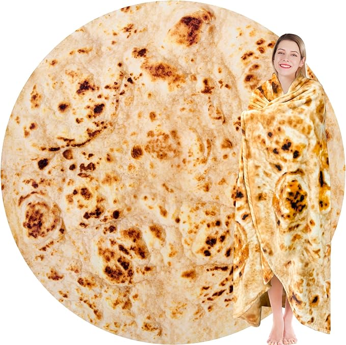 Jorbest Burritos Tortilla Throw Blanket Birthday Gifts for Adult and Kids, Realistic Tortilla Food Blanket Funny Gifts for Women Men Teen Mom Dad, 285 GSM Soft Flannel Taco Blanket (Tan, 80 inches)