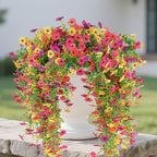 12 Pcs Artificial Hanging Mums Flowers Outdoor, Fake Hanging Spring Plants for Outdoor Planter Patio Front Door Window Box Decoration (12, Red, Purple, Rose Red, Yellow)
