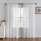 MYSKY HOME White Curtains for Bedroom 72 Inch Length Long Sheer Curtains for Kids Room Nursery Curtains with White Patched Design Rod Pocket Privacy Window Drapes Dining Room 52" x 72" 2 Panels