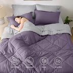 Bedsure Queen Comforter Set - 7 Pieces Reversible Grayish Purple Bedding, Queen Size Bed Set for All Seasons, Bed in a Bag with Down Alternative Comforter, Sheets, Pillowcases & Shams