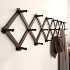 SKOLOO Accordion Wall Hanger with 22 Hooks, Modern Expandable Coat Rack Hat Rack for Wall, Solid Wooden, Walnut Color
