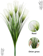 Vlorart 33" Artificial Plants 6 Pack Onion Tall Grass Greenery, Faux Fake Grass Shrubs Plant Flowers Wheat Grass for House Home Indoor Outdoor Office Room Gardening Indoor Décor-White