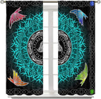 Viking Curtains Ancient Nordic Magic Rune Curtains Nordic Mythology Viking Bird Pattern Printed Curtains Bedroom Living Room Decoration Blackout Curtains W42 * L54 Inch