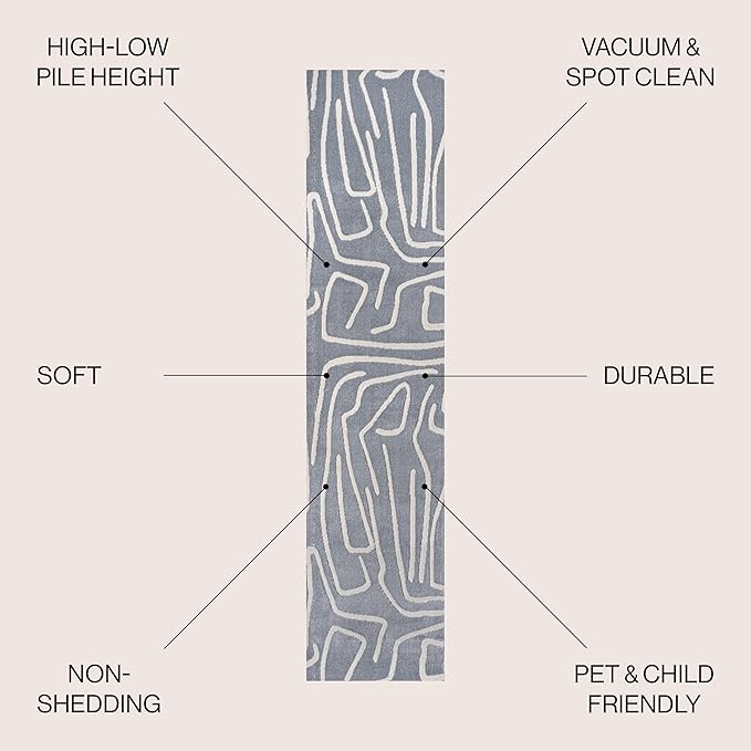JONATHAN Y Graphic Lines High-Low Runner Rug 2X8 Blue/White, Alcina Modern Scandinavian for Living Room, Bedroom, Kitchen, Easy-Cleaning, High Traffic, Pet-Friendly, Non-Shedding SND102D-28