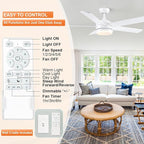 YUHAO 60 Inch White Ceiling Fan with Light and Remote Control.Noiseless,Dimmable,3CCT,6 Speeds Reversible, DC Ceiling Fans for Indoor or Covered Outdoor