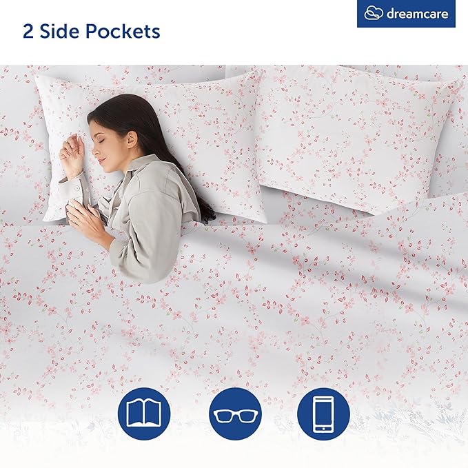 DREAMCARE Full Size Bed Sheets - Luxurious Floral Full Sheet Set - 4 Pc Ultra Soft Breathable Wrinkle Free Brushed Microfiber Floral Blossom