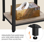 Yaheetech Tall End Table Set of 2, 18x14x29.5 inch Industrial Side Table with Strong Wooden Shelves, 2PCS Slim 3-Tier Telephone Table with Metal Frame for Living Room, Small Places - Gray