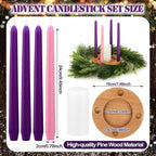 Mumufy 6 Pcs Advent Candle Holder Set Nativity Christmas Centerpiece Religious Decorations Rustic Wooden Advent Candlestick Holders with Purple Pink Taper Candles for Thanksgiving Christmas Nativity