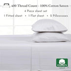 California Design Den California King Sheet Sets - 400 Thread Count Sateen, Natural 100% Cotton Sheets, Deep Pocket Cooling and Durable Bedding Set - Pinstriped