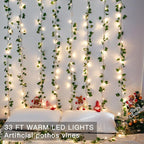 suddus Vine with Fairy Light Plug in, 33ft 100 LED Pothos String Lights Connectable with Remote, Leaf Lights for Bedroom, Room, Wall, Garden, Party, Wedding Decor (Warm White)