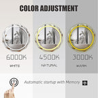 Round LED Bathroom Mirror, Beveled Edge Frameless Wall Mount Bathroom Vanity Mirror with 3-Color and Anti-Fog, 30 Inch, Silver