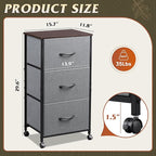WLIVE Dresser with 3 Drawers, Fabric Nightstand, Cabinet with Wheels, Organizer Storage Dresser for Bedroom, Office, Closets, Sturdy Steel Frame, Easy Pull Handle, Dark Grey