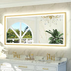 TETOTE Gold LED Bathroom Mirror with Lights 72x32 Front & Back Light Vanity Framed Mirror Baroque Anti Fog Dimmable White/Warm/Natural,CRI90+,Waterproof,Wall Mounted(Horizontal/Vertical)