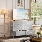 WLIVE 6 Drawer Dresser for Bedroom, Wide Fabric Dresser TV Stand for 50 Inches TV with Metal Frame, Wooden Top, Chest of Drawers, Storage Organizer for Living Room, Hallway, Light Grey