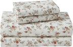 Laura Ashley - Flannel Sheets Twin Size, Anti-Pilling & Wrinkle Resistant Cotton, Touchably Soft for All-Season Comfort - Bed Sheets with Matching Pillowcase & Fitted Sheet (Le Fleur Orange)