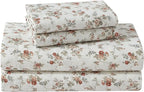 Laura Ashley - Flannel Sheets Full Size, Anti-Pilling & Wrinkle Resistant Cotton, Touchably Soft for All-Season Comfort - Bed Sheets with Matching Pillowcases & Fitted Sheet (Le Fleur Orange)