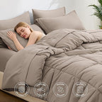Love's cabin Queen Comforter Set Light Brown, 7 Pieces Queen Bed in a Bag, All Season Bedding Sets with 1 Comforter, 1 Flat Sheet, 1 Fitted Sheet, 2 Pillowcase and 2 Pillow Sham