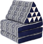 Leewadee - Comfortable Japanese Floor Mattress - Thai Floor Bed with Triangle Cushion - Futon Mattress - Thai Massage Mat, 67 x 21 inches, Blue White, Kapok Filling