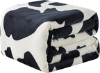 Flannel Fleece Cow Print Blanket King Size - Premium Anti-Static Super Soft Cozy Plush, Lightweight Microfiber Winter Warm Cow Print Throw Blanket for Couch Sofa Bed 90" x 108"(Black Cow King)