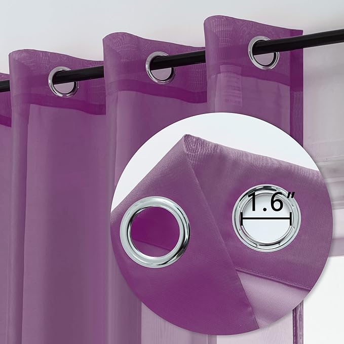 DUALIFE Purple Curtains 96 Inches Long for Living Room Set of 2 Panels Grommet Window Semi Voile Drapes Dark Purple Sheer Curtains for Kids Girls Bedroom Decor Royal Purple 52x96 Inch Length