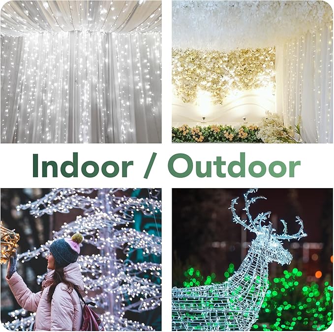 MAGGIFT 304 LED Curtain String Lights, 9.8 x 9.8 ft, 8 Modes Plug in Fairy String Light with Remote Control, Christmas, Backdrop for Indoor Outdoor Bedroom Window Wedding Party Decoration, Cool White