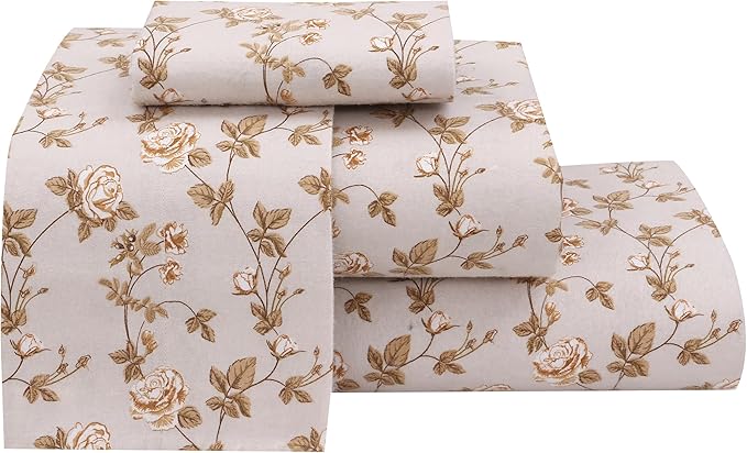 RUVANTI Flannel Sheets Queen Size - 100% Cotton Double Brushed Bed Sheets, Deep Pockets 16 Inches Queen Sheet Set, All Seasons Breathable & Extra Soft - Warm & Cozy, 4 Piece, Dazzale