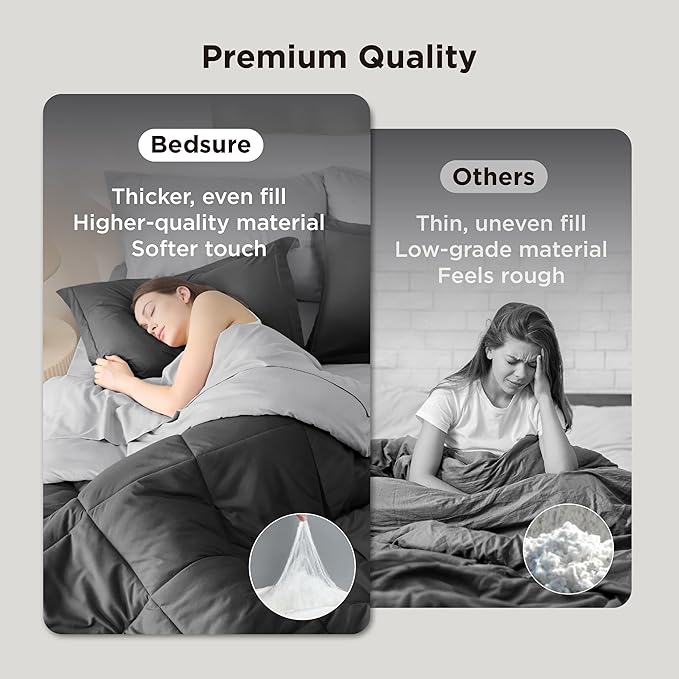 Bedsure Charcoal Grey King Comforter Set - 7 Pieces Reversible Bedding, King Size Bed Set for All Seasons, Bed in a Bag with Down Alternative Comforter, Sheets, Pillowcases & Shams