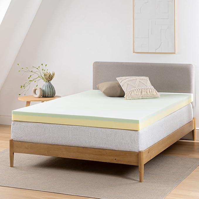 ZINUS 3 Inch Green Tea Memory Foam Mattress Topper, Pressure-Relieving Layers, CertiPUR-US Certified, Short Queen