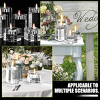 12 Pcs Crystal Tea Light Candle Holders Glass Votive Candle Stands Square Candlestick Holders for Wedding Dining Living Room Centerpiece Decorations, 1.57", 3.15", 3.94"