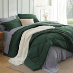 Bedsure Twin Comforter Set - 5 Pieces Reversible Forest Green Bedding, Twin Size Bed Set for All Seasons, Bed in a Bag with Down Alternative Comforter, Sheets, Pillowcase & Sham