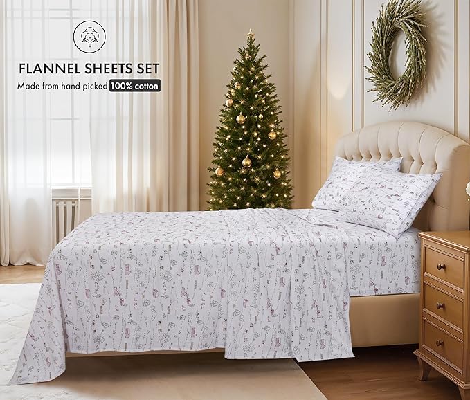 RUVANTI Flannel Sheets King Size - 100% Cotton Brushed King Bed Sheets Set - Deep Pockets 16 Inches - All Seasons Breathable & Extra Soft - Warm & Cozy, 4 Piece, Rustic Homestead