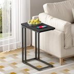 Yusong C Shaped End Table - Slide Under Sofa Couch Bed, Small Table for Small Spaces, Skinny Overbed, Coffee Drink Snack Table for Living Room, Black Oak