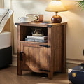 Night Stand with Charging Station and USB Port, 18 Inch Farmhouse Nightstand with Storage Shelf, Rustic Wood Bedside Table with Magnetic Door, Bed Side Tables for Bedroom, Reclaimed Barnwood