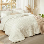Bedsure Tufted Boho Comforter Set King Size - Ivory Boho Bed Set, GentleSoft™ 3 Pieces Farmhouse Shabby Chic Embroidery Bedding, Gifts for Woman, Soft Jacquard King Comforter for All Seasons
