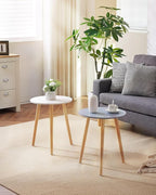 Apicizon Round Side Table Set of 2, White Nightstand Coffee End Table for Living Room, Bedroom, Small Spaces, Modern Home Decor Bedside Table with Natural Wood Legs, 16.5 Inches