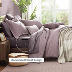 Monbix King Size Comforter Set, Lilac King Size Bedding Set Reversible, King Comforter Set 7 Pieces, Cationic Dyeing Bed in a Bag with Comforter, Sheets, Pillowcases & Shams