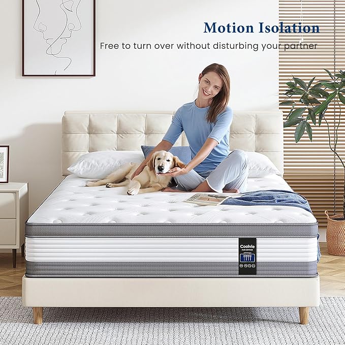 Coolvie Twin Mattress 12 Inch Hybrid Mattress Twin Size Bed Mattresses in A Box Individual Pocket Springs with Memory Foam Layer Provide Motion Isolation & Cool Sleep