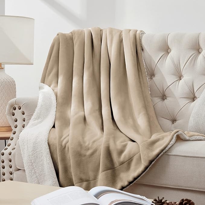 Walensee Sherpa Fleece Blanket (Twin Size 60”x80” Camel) Plush Throw Fuzzy Super Soft Reversible Microfiber Flannel Blankets for Couch, Bed, Sofa Ultra Luxurious Warm and Cozy for All Seasons