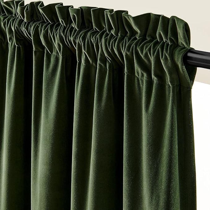 Lazzzy Velvet Blackout Curtains Thermal Insulated Room Window Drapes Super Soft Luxury Curtains for Living Room Bedroom Rod Pocket 2 Panels, Moss, 52" W x 63" L