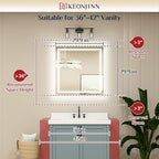 Keonjinn Bathroom LED Mirror 30 x 30 Inch Frontlit and Backlit, Tempered Glass Stepless 3 Colors Temperature & Dimmable Square Wall Mirror, UL Listed LED Driver, Double LED Strips, Anti-Fog