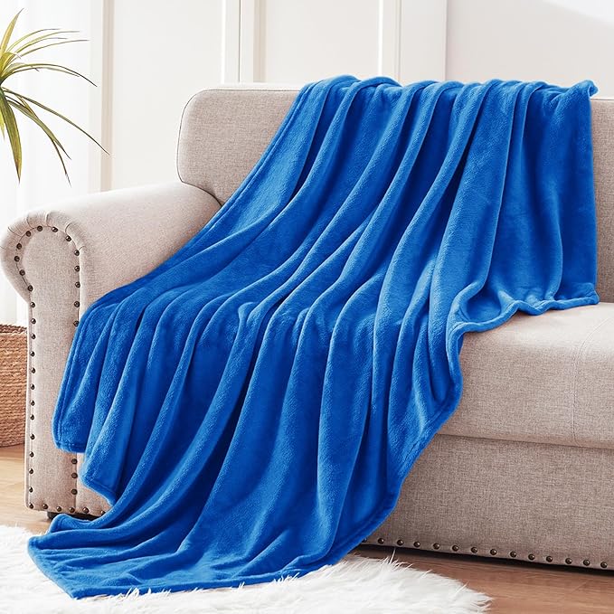 Exclusivo Mezcla Fleece Throw Blanket for Couch, Sofa, 300GSM Super Soft and Warm Blankets, Cobalt Blue Throw All Season Use, Cozy, Plush, Lightweight, 50x60 Inches
