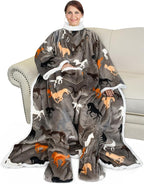 Catalonia Sherpa Wearable Blanket with Sleeves & Foot Pockets for Adult Women Men, Comfy Snuggle Wrap Sleeved Throw Blanket Robe, Gift Idea, Taupe Horse