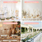 Vincidern 4pcs Gold Candelabra 3 Arm Taper Candle Holders with Acrylic Shades, Decorative Metal Candlestick Holders for Wedding Table Centerpiece, Halloween,Christmas, Party, Events Decor