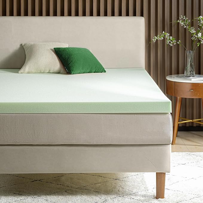 ZINUS 3 Inch Green Tea Memory Foam Mattress Topper, Smaller, More Convenient WonderBox Packaging, Pressure-Relieving Layers, CertiPUR-US Certified, Queen