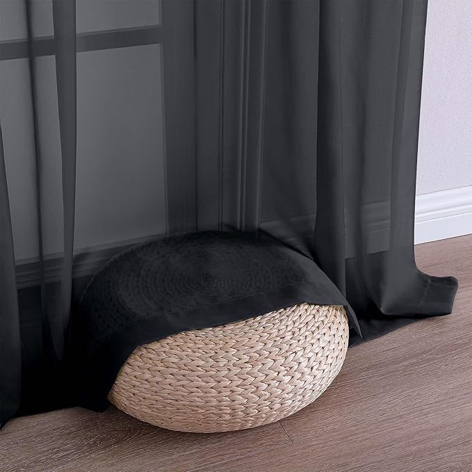 OVZME Black Sheer Curtains 120 Inches Long 2 Panels Set, 59 Inch Extra Wide Soft Airy Lightweight Sheer Curtains for Living Room, Farmhouse Voile Filmy Rod Pocket Drapes, 59Wx120L Inches