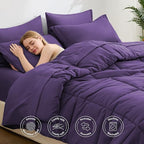 Love's cabin California King Comforter Set Dark Purple, 7 Pieces California King Bed in a Bag, All Season Bedding Sets with 1 Comforter, 1 Flat Sheet, 1 Fitted Sheet, 2 Pillowcase and 2 Pillow Sham