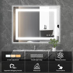 DUMOS 32"x 25" LED Bathroom Mirror with Lights, Anti-Fog Front Lit Backlit Lighted Wall Mounted Mirrors with Memory Function for Vanity, Makeup