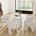 Modern Barrel Dining Chairs Set of 5, Velvet Upholstered Accent Side Chair with Arms Comfy Makeup Vanity Chairs, Dining Living Room Kitchen Chairs, Beige