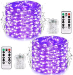 JMEXSUSS 2 Pack Christmas Fairy Lights Battery Operated, Total 400 LED 132ft Purple Christmas String Lights Indoor with Remote, 8 Modes Copper Wire Twinkle Lights for Bedroom Wall Tree Decor